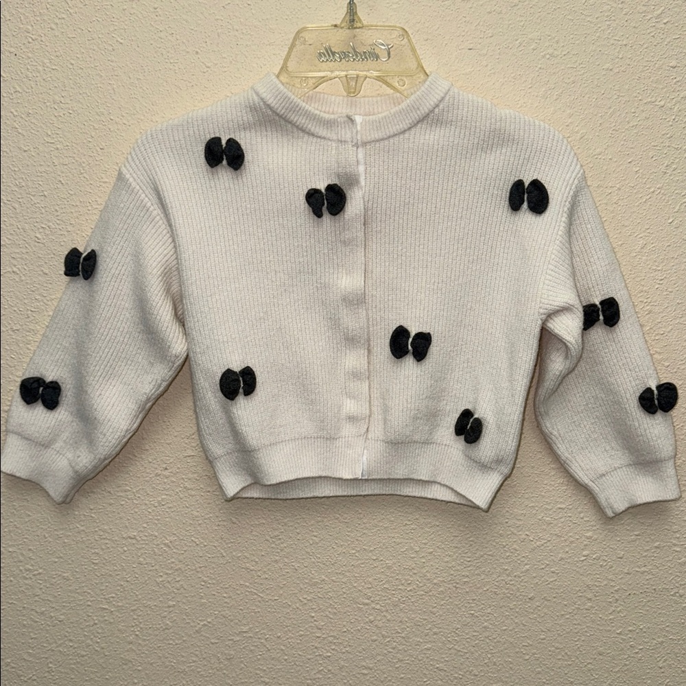 Zara Girl’s White Cardigan Sweater with Gray Accent Bows Size 3-4Y
